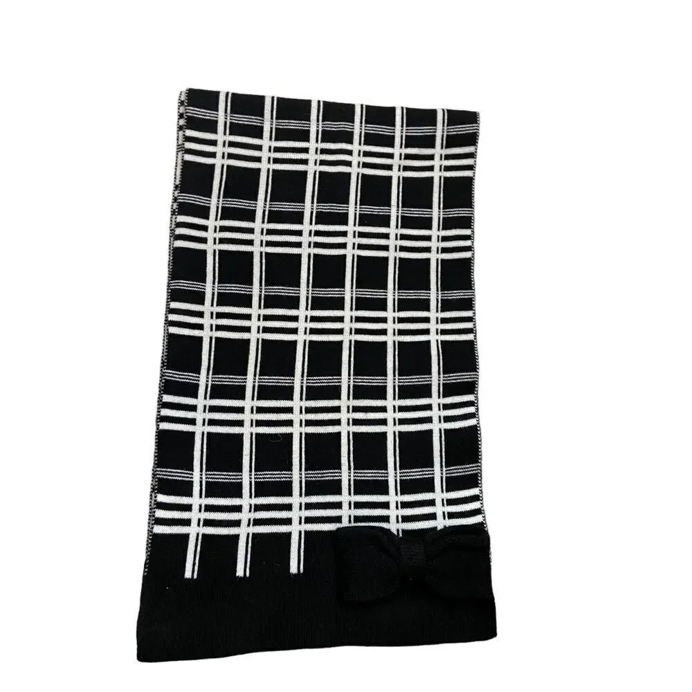 Kate Spade Black and White Plaid Knit Scarf‎ with Bow Detail